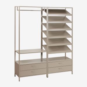 Armoire modulaire ouverte Janine 2 pièces avec tiroirs et étagère à chaussures en acier Moka Brown - Neuf