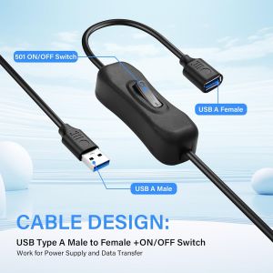 C&acirc;ble USB 3.0 avec Interrupteur C&acirc;ble d'extension USB Type A m&acirc;le vers Femelle C&acirc;ble d'extension USB 3.0 Court pour Ordinateur,TV,Voiture,Ventilateur USB,Ordinateur Portable,1 ft - Neuf