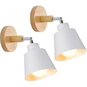 Subzonal-Applique Murale Interieur E27 Lampe Murale Vintage Industrielle Plafonnier Luminaire R&eacute;tro M&eacute;tal Et Bois R&eacute;glable Pour Chambre Cuisine Restaurant (Blanc, 2pcs) - Neuf