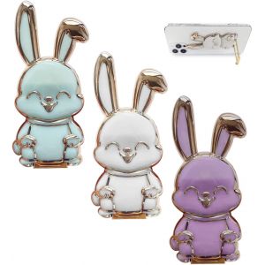 KALANKA-Lot de 3 supports de téléphone portable en forme de lapin mignon - Support de téléphone portable 3D - Avec tige télescopique - Pliable - Support de téléphone portable - Neuf