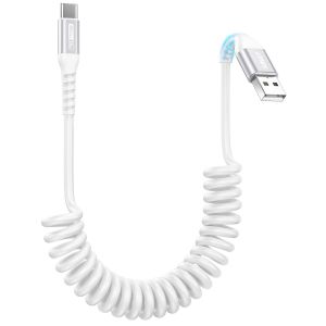 KALANKA-Cable USB C Spiralé, 3A Cable USB C Charge Rapide, ¿0.4M-1M¿ Cable USB vers USB C pour Android Auto, iPhone 16/15 Plus Pro, Galaxy S24 S23, Huawei, Xiaomi, Sony, MacBook-Blanc - Neuf