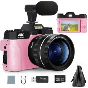 LETNERNY-Appareil Photo Numérique Photo, Appareil Photo Vidéo 4K 48Mp, Appareil Photo Vlogging Zoom Numérique Youtube 16X, Appareil Photo De Voyage Avec Carte Sd De 32 Go Et Objectif Macro Grand Angl - Neuf