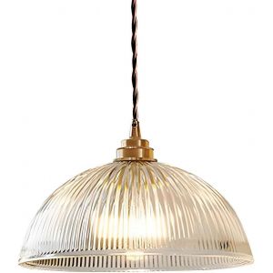 Subzonal-Luminaire Suspension D&ocirc;me En Verre Transparent Vintage Industrielle Avec Base E27 En Laiton Cuivre Lustre Loft Lampe Suspendue Au Plafond (30cm) - Neuf