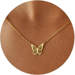 Collier Pendentif Papillon Pour Femmes, Plaqu&eacute; Or 18k Ajustable Ras Du Cou Acier Inoxydable, Idee Cadeau Anniversaire F&ecirc;te Des M&egrave;res Pour Fille Maman Amie - Neuf