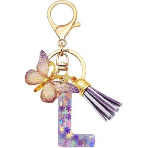 Kal-Porte-Cl&eacute;s Initiales Pour Filles Et Femmes, Rose, Violet, Flocon De Neige, Paillettes, Gouttes De Cristal, Jolis Papillons, D&eacute;coration De Cartable, Cl&eacute;s De Voiture, De Sac, Lettres - Neuf