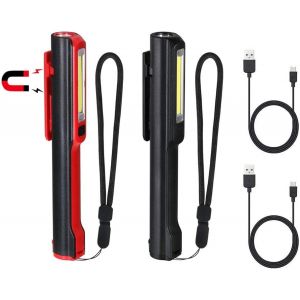 Lampe De Travail, Rechargeable Cob Baladeuse Led Ultra Lumineuse Avec Clip Magnétique, Lampe De Poche 3W Usb, 5 Modes Camping Lampe,Lampe D'Inspection Pour Garage, Camping, D'Urgence, Etc - Neuf