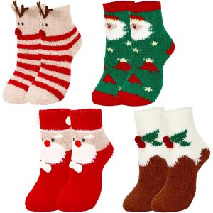 Jgd-Lot De 4 Paires De Chaussettes De No&euml;l Moelleuses En Coton - Chaussettes De No&euml;l Chaudes - Chaussettes D'hiver Pour Enfants, Femmes Et Hommes - Neuf