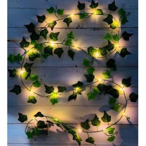 JGD-Lot de 4 guirlandes lumineuses de lierre artificiel avec lumi&egrave;res, fonctionne avec piles, guirlande lumineuse de 80 LED, festival, d&eacute;coration de chambre - Neuf