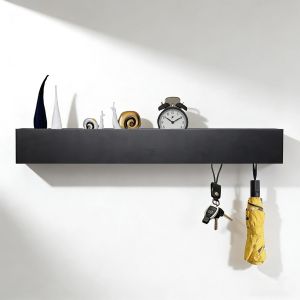 Porte Manteau Mural avec Etagere, 60 cm Crochets et Pat&egrave;res pour la Maison, Noir Patere Porte Manteau, Crochet Mural avec 7 Crochets Cach&eacute;s, pour Entr&eacute;e, Salle de Bain, Chambre - Neuf