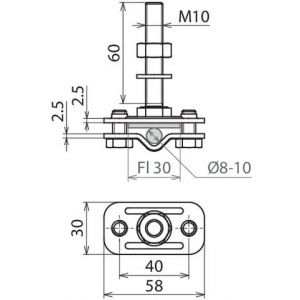 Dehn Terminal Point de mise &agrave; la terre fixe Rd 8-10 Fl 30mm StSt M10 - 478129 - Neuf
