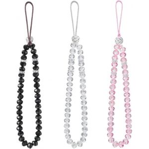 Cordon Telephone Portable,Chaine Telephone Portable,Tour De Cou Telephone,Bijoux De Telephone,Lot De 3 Breloques Pour Cordon De Téléphone Cordon De Poignet En Perles De Cristal Brillantes - Neuf