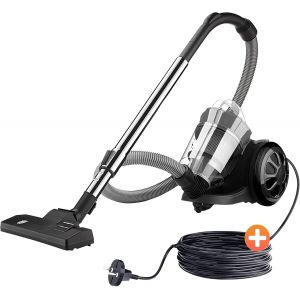 Tisoutec Aspirateur sans sac - 1600 W - 70 dB - Filtre HEPA - Buse de sol pour parquet, tapis, carrelage, puissant - Avec câble de 5 m = 13 m - Rayon d'action 2,2 l - Neuf