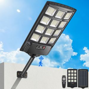 Lampadaire Solaire Exterieur 400w, 6000k Lumi&egrave;re Solaire Exterieur Avec T&eacute;l&eacute;commande, Ip67 &Eacute;tanche Spot Solaire Detecteur De Mouvement, Projecteur Solaire Puissant Pour Rue, Jardin, Garage - 1 - Neuf