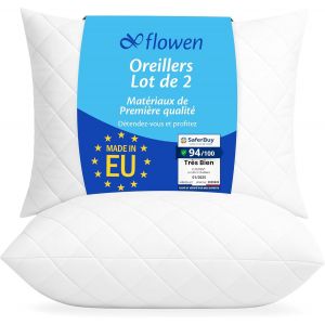 CAUC-Oreiller 40x80 Lot de 2 pour Le Lit Coussins pour Dormir et D&eacute;coratifs Antiallergiques Anti-Acariens et Rafraichissant Rectangulaire Taie d'oreiller Blanc en Coton et Polyest. Amovible et Lavabl - Neuf