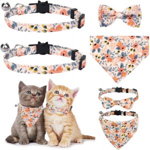 Subzonal-Colliers Pour Chats Avec Cloches Noeud Papillon Amovible Bandana, 2 Colliers Pour Animaux De Compagnie + 1 Bandana Pour Chien + 1 Noeud, Collier Pour Chaton, Bandana Pour Chat,Noeud Papillon - Neuf