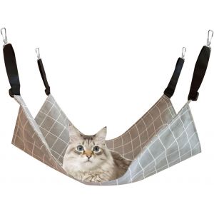Hammock Pour Chats En Coton Et Lin Respirant Et Confortable Avec Corde R&eacute;glable Et Fixation Facile - Lit Suspendu Xl Gris Pour Animaux Jusqu'&agrave; 9 Kg - Neuf