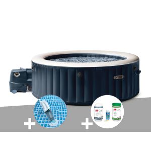 Kit spa gonflable Intex PureSpa Blue Navy rond Bulles 4 places + Aspirateur + Kit de traitement brome - Neuf