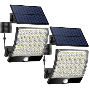 Lot De 2 Lampes Solaires D'ext&eacute;rieur &Agrave; 105 Led Avec D&eacute;tecteur De Mouvement, &Eacute;tanch&eacute;it&eacute; Ip65, Angle D'&eacute;clairage 125&deg;, Applique Murale Solaire Pour Jardin Avec C&acirc;ble De 5 M - Neuf