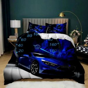 Parure De Lit Double Avec Housse De Couette Et Motif De Voiture De Course, Motif Flamme Rouge Ardente, Motif Voiture De Sport 3d, King Size, 2/3 Pieces, Housse De Couette En Polyester - Neuf