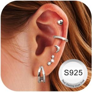Kal-Paires Boucles D'oreilles Femme Argent 925 Plaquée Or 14k Créoles Argent Boucles D'oreilles Zircon Piercing Oreille Cartilage Petites Boucles D'oreilles Femme Or Pour Piercings Multiples - Neuf