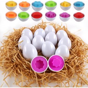 MDY-?ufs Assortis, Oeufs de Pâques Puzzle Jouets Ouets Montessori pour Enfants Couleurs et Formes Tri Apprentissage Cadeaux pour Tout-Petits Enfants d'âge Préscolaire Garçons Filles 12pcs - Neuf