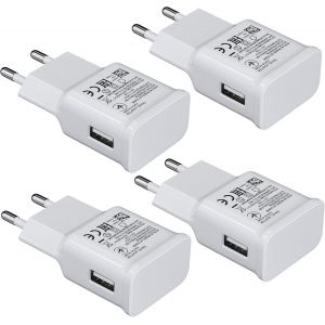LORANKA-4-Pack Chargeur USB 15W Prise de Charge Compatible avec Samsung S21 S20 S10 S6 S7 S8 S9 / Edge/Plus/Active, A20e, Z Flip3, Z Fold2 5G, Note 5 8, Note 9 10, Chargeur Rapide d'origine de Rempla - Neuf