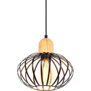 Subzonal-Suspension Luminaire Industrielle Lustre Vintage Industrielle Design Plafonnier Abat-Jour E27 Lampe De Plafond Forme Past&egrave;que En Fer Et Bois &Oslash;220mm Pour Salon Chambre Cuisine - Neuf