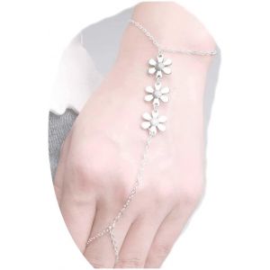 Eryi-Boho Flower Finger Bracelet Bracelet Argenté Bracelet Vintage Bracelet D'esclave Minimaliste Bracelet Chaîne Anneau Bijoux De Main Pour Femmes Et Filles Cadeaux (Argent) - Neuf