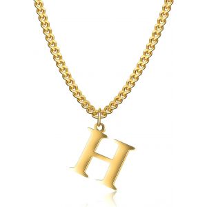 Kal-Collier Initial Plaqué Or 14 Carats - Collier Pendentif Lettre Chaîne Cubaine En Or Pour Hommes Et Femmes Collier Pendentif Lettre En Or Exquis - Neuf