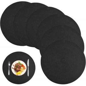 Tianyi-38 Cm Set De Table Lavable 6, Set De Table Rond, Tiss&eacute; Lavable Napperons Sets De Table Antid&eacute;rapant, Sets De Table En Paille Tress&eacute;e Pour Cuisine, Table &Agrave; Manger, Les F&ecirc;tes, Mariages (Noir) - Neuf