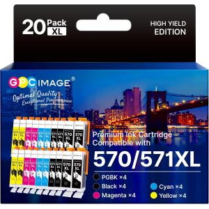 570 571 Xl Cartouche D'Encre Compatibles Pour Canon 571 Pgi-570 Cli-571Xl Pour Cartouche Canon Mg5750 Ts5055 Pour Pixma Ts5050 Ts5053 Mg6852 Mg6850 Mg5700 Mg5752 Mg5753 (20 Pack) - Neuf
