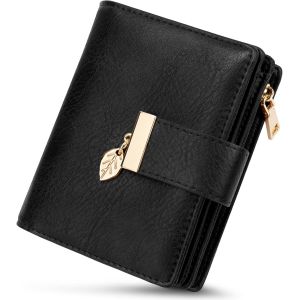 CAUC-Portefeuille Femme Petit, Porte Monnaie Femme avec Blocage RFID en Cuir PU Grande Capacit&eacute; avec 14 Slots de Carte et Poche &agrave; Fermeture &Eacute;clair Pi&egrave;ces Court Porte Feuille pour Femmes - Neuf