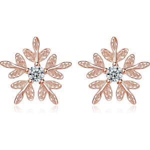 Kgabery-Boucles D'oreilles De Noël Pour Femme En Argent Sterling 925-Flocon De Neige-Pierre De Lune Avec Zircone-10 Mm-Petites Boucles D'oreilles Pour L'hiver - Neuf
