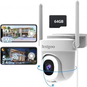 3K 5Mp Camera Surveillance Wifi Exterieure Avec 64 Go Carte, Camera Surveillance Wifi 2.4/5Ghz, Pan 355°/Tilt 120° Caméra Auto Suivi, Détection Mouvement Ai, Vision Nocturne Couleur, Ip67 - Neuf
