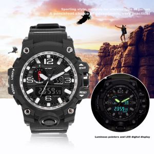 Montre De Sport Multifonctionnelle A Double Affichage Smael, Montre-Bracelet Electronique Etanche (Noir Et Argent) - Neuf