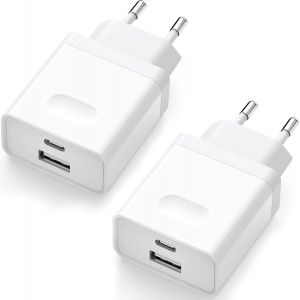 Eryi-2pcs Chargeur Usb C, Prise Rapide 20w Replacement For Iphone 16 15 14 13 12 11 Pro Max Se Xs Xr 8 7 6s Plus Mini Se, Pad, Galaxy, Adaptateur Secteur Type C Double Bloc Mural Alimentation - Neuf