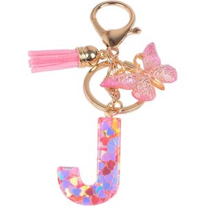 KAL-Nom Lettre Initiale Porte-Clés, Pompons Papillon Monogramme Porte-Clés, Rose - Neuf