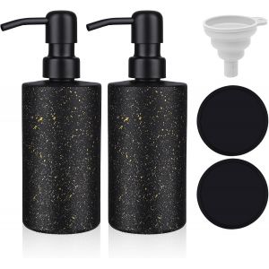BHHBB-Distributeur de savon moderne en verre - 350 ml - Avec pompe en acier inoxydable - Bouteilles de shampoing à remplir - Avec soucoupe et entonnoir - Distributeur de savon manuel avec pompe noire - Neuf