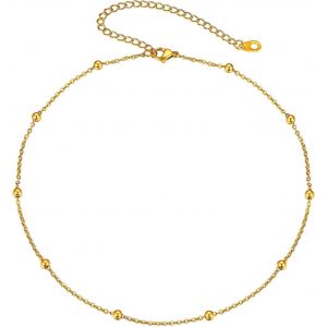 Collier Ras Du Cou Cha&icirc;ne Argent Femme Chaine Acier Inoxydable Fine Interbilles Courte De 35+9cm Ajustable Choker Women Bijou Cadeau Pour Femmes - Neuf