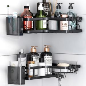 MEVRONISSHOP-Etagere Douche sans Percage, 4 Pi&egrave;ces Etagere Salle De Bain Angle avec Porte Savon Douche, Support Gel Douche Salle De Bain Porte Shampoing Douche - Neuf