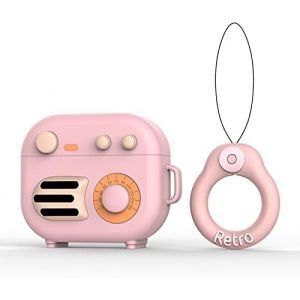 LORANKA-Compatible avec AirPods 3e g&eacute;n&eacute;ration 2021, design radio r&eacute;tro pour hommes et femmes, coque en silicone dessin anim&eacute; 3D pour AirPods 3e g&eacute;n&eacute;ration, rose - Neuf