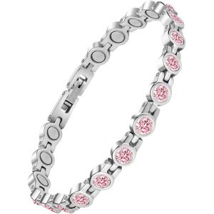 Ytseazn-Bracelet Magnétique Pour Femme Acier Inoxydable Ultra-Résistant Aimant 5mm Zirconium Rose Femmes Bracelet Magnétique Energetix (3500 Gauss P - Neuf