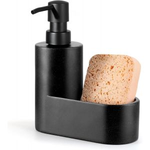 ERYI-Distributeur De Savon De Vaisselle Avec Support D'Éponge, Pompe Distributrice De Savon Rechargeable, 2-En-1 Distributeur De Comptoir Pour L'Évier De Cuisine, Salle De Bain, Gravier Noir - Neuf