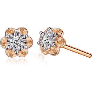 Kal-Boucles D'oreilles Clous Fleur Plaqué Or Rose Pour Femme, Argent - Neuf