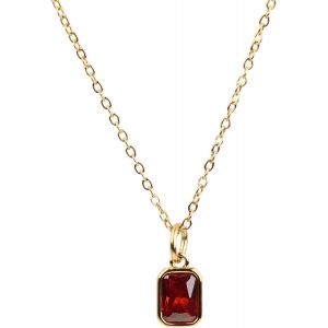 Jum-Tilove-Collier Femme Plaqu&eacute; Or 18k Avec Pierre De Grenat Rouge Naturel-Bijoux &Eacute;l&eacute;gant-Cha&icirc;ne Ajustable 42cm + 5cm-Pendentif Fin Et Raffin&eacute; Avec Bo&icirc;te Cadeau Et Carte Personnalisable - Neuf