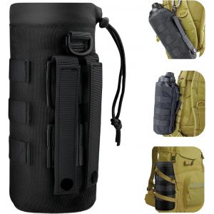 Jgd-Poche Bouteille Molle,Pochette Tactique Bouteille D'eau Militaire Molle Poches Sac Dos Randonn&eacute;e Porte Gourde Tactique R&eacute;glable Porte &Eacute;tanche Avec Cordon Serrage,Pour Camping Randonn&eacute;e(Noir) - Neuf