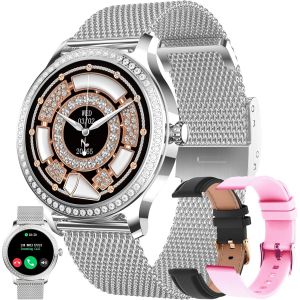 Montre Connect&eacute;e Femme Avec Appel Bluetooth, 3 Bracelets, 1.28"" Hd Smartwatch Avec Diamond/Cardiofrequencemetre/Sommeil/Fonction F&eacute;minine, 110+ Sportifs, Ip68 Smart Watch Pour Android Ios (Argent) - Neuf