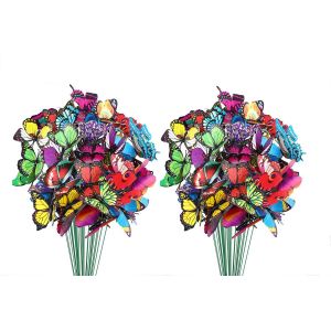 100 piquets lumineux papillons pour jardin, en PVC et fer, papillons de 10 cm, tiges de 30 cm - Neuf