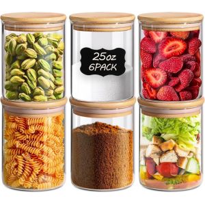 Chenquansarl-Lot De 6 Bocaux En Verre Transparent De 708,7 G Avec Couvercles, Pot D'organisation De Garde-Manger, Pot À Épices, Thé, Café Et Sucre, Petit Ensemble De Boîtes Pour Cuisine - Neuf