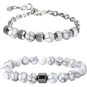 Eryi-Bracelets En Perles Bracelet En Acier Inoxydable Pour Hommes Bracelet De Perles En Pierre Naturelle 8mm Bracelet 2 Pcs Bracelet Extensible En Chaîne Perlée De Cristal Pour Hommes - Neuf